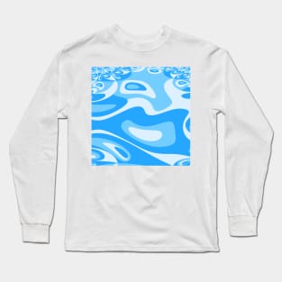 Go With the Flow - 60's Retro Groovy Abstract Shapes In Blue and Aqua Long Sleeve T-Shirt